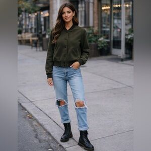 Aritzia Wilfred Poussin Bomber Jacket Olive Green New